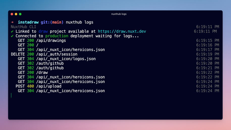 NuxtHub CLI Server Logs