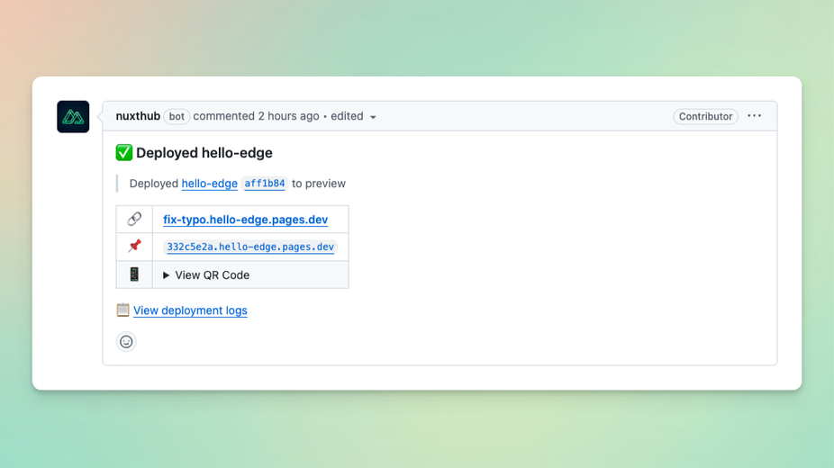 NuxtHUb GitHub Action commenting on pull requests